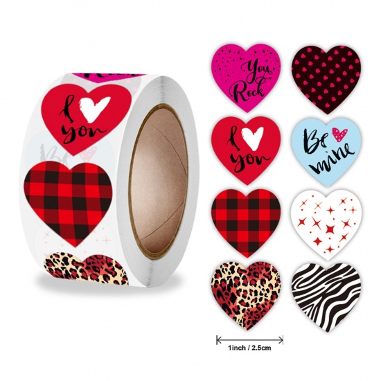 Picture of 1 Roll ( 500 PCs/Packet) Art Paper Valentine's Day DIY Scrapbook Deco Stickers Multicolor Heart 25mm Dia.