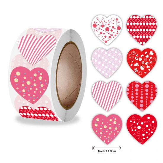 Picture of 1 Roll ( 500 PCs/Packet) Art Paper Valentine's Day DIY Scrapbook Deco Stickers Multicolor Heart 25mm Dia.