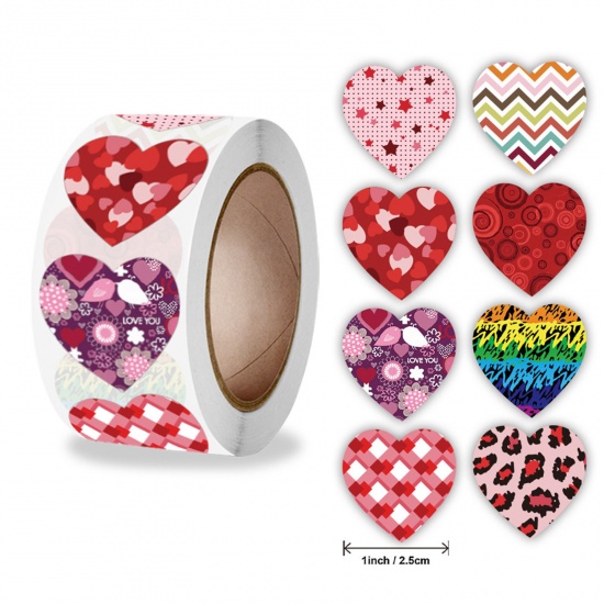 Picture of 1 Roll ( 500 PCs/Packet) Art Paper Valentine's Day DIY Scrapbook Deco Stickers Multicolor Heart 25mm Dia.