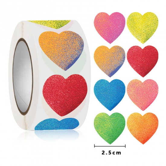 Immagine di 1 Rotolo ( 500 Pz/Pacchetto) Carta Artistica San Valentino DIY Decorazione Di Scrapbook Adesivi Multicolore Cuore 25mm Dia