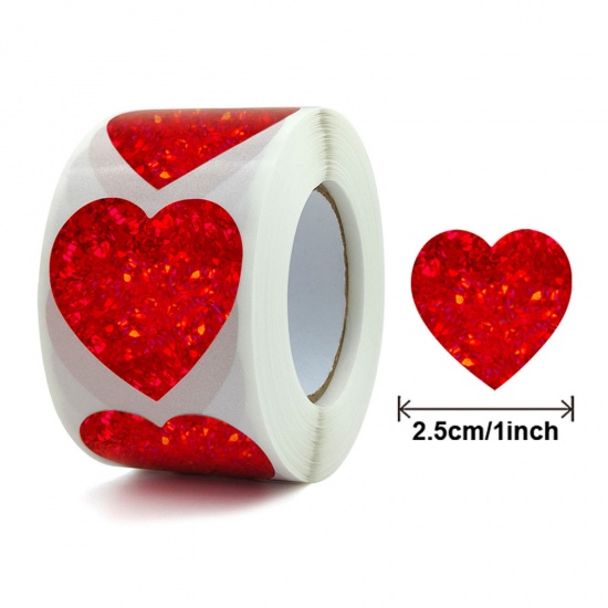 Picture of 1 Roll ( 500 PCs/Packet) Art Paper Valentine's Day DIY Scrapbook Deco Stickers Red Heart 25mm Dia.
