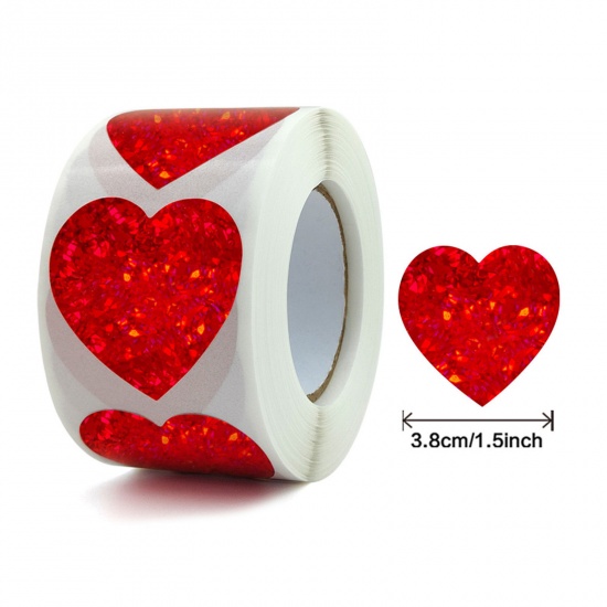 Immagine di 1 Rotolo ( 500 Pz/Pacchetto) Carta Artistica San Valentino DIY Decorazione Di Scrapbook Adesivi Rosso Cuore 3.8cm Dia