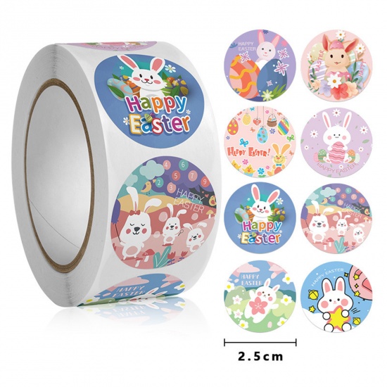 Picture of 1 Roll ( 500 PCs/Packet) Art Paper Easter Day DIY Scrapbook Deco Stickers Multicolor Round 25mm Dia.