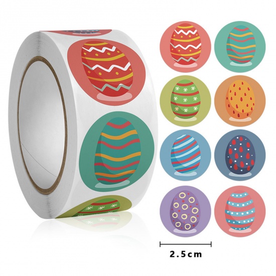 Picture of 1 Roll ( 500 PCs/Packet) Art Paper Easter Day DIY Scrapbook Deco Stickers Multicolor Round 25mm Dia.