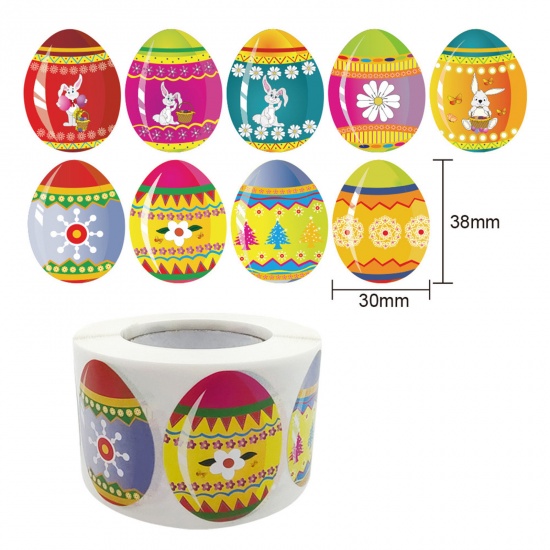Picture of 1 Roll ( 500 PCs/Packet) Art Paper Easter Day DIY Scrapbook Deco Stickers Multicolor Easter Egg 3.8cm x 3cm