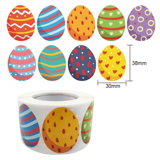 Picture of 1 Roll ( 500 PCs/Packet) Art Paper Easter Day DIY Scrapbook Deco Stickers Multicolor Easter Egg 3.8cm x 3cm