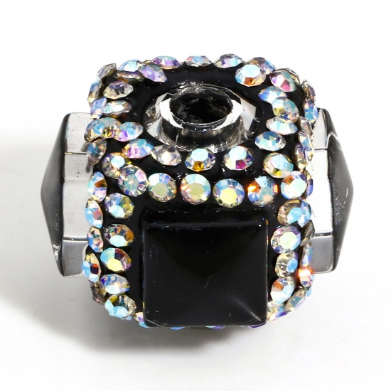 Picture of 1 Piece Polymer Clay Beads For DIY Charm Jewelry Making Cube Black Rhinestone About 22mm x 18mm, Hole: Approx 3.4mm