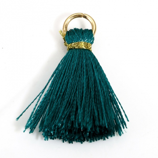 Picture of 20 PCs Polyester Tassel Charms Tassel Peacock Green 24mm