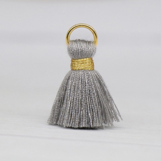 Picture of 20 PCs Polyester Tassel Charms French Gray With Loop 24mm