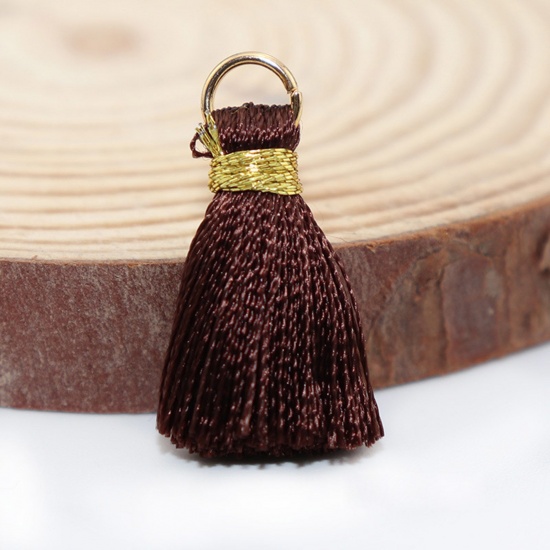 Picture of 20 PCs Polyester Tassel Charms Brown With Loop 24mm