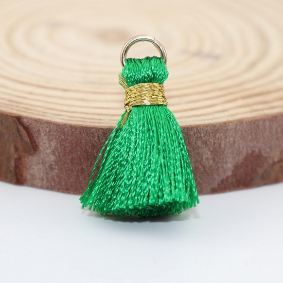 Picture of 20 PCs Polyester Tassel Charms Tassel Emerald Green 24mm