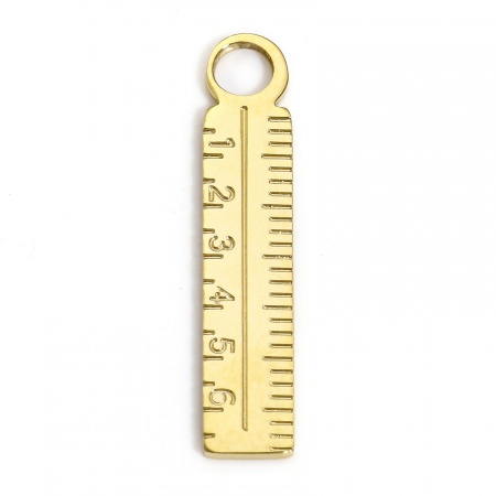 Picture of 1 Piece Vacuum Plating 304 Stainless Steel Geometric Blank Stamping Tags Charms Ruler Heart Gold Plated