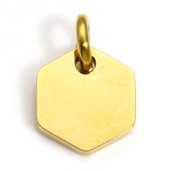 Immagine di 1 Pz Placcatura Sottovuoto 304 Acciaio Inossidabile Geometrico Ciondoli Esagono Oro Placcato Etichette di Stampaggio Vuote 12mm x 8mm