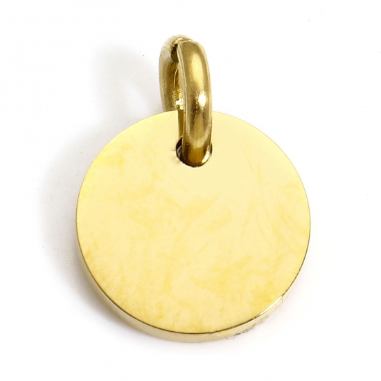 Immagine di 1 Pz Placcatura Sottovuoto 304 Acciaio Inossidabile Geometrico Ciondoli Tondo Oro Placcato Etichette di Stampaggio Vuote 13.5mm x 10mm