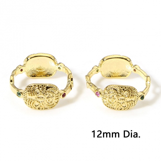 Picture of 2 PCs Brass Beads Frames Carved Pattern 18K Real Gold Plated (Fit 8mm Bead) 12mm Dia.                                                                                                                                                                         