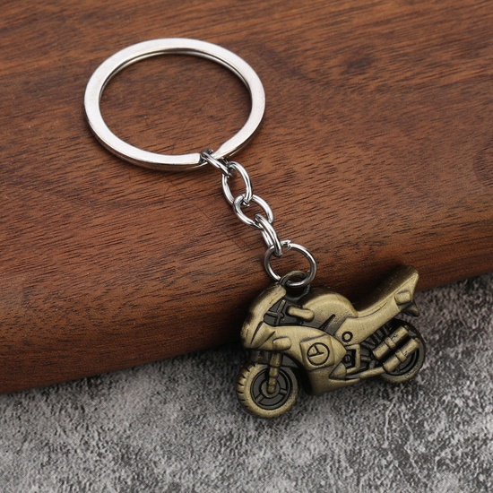 Picture of 1 Piece Punk Keychain & Keyring Antique Bronze Motorcycle 8cm
