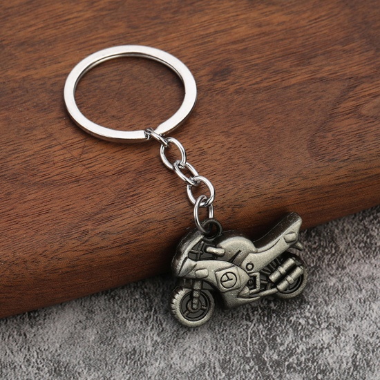 Picture of 1 Piece Punk Keychain & Keyring Antique Pewter Motorcycle 8cm