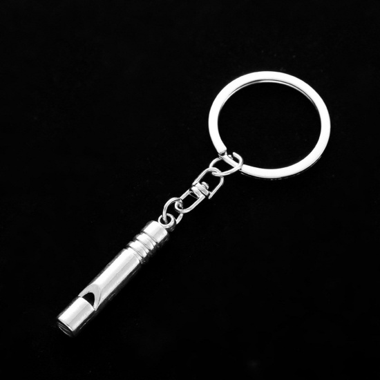Picture of 1 Piece Stylish Keychain & Keyring Silver Tone Whistle 8cm