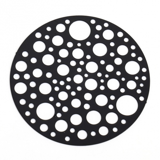 5 個 合金 透かしパーツ フィリグリースタンピング コネクター ペンダント チャームパーツ 円形 黒 透かし 4cm直径、 の画像