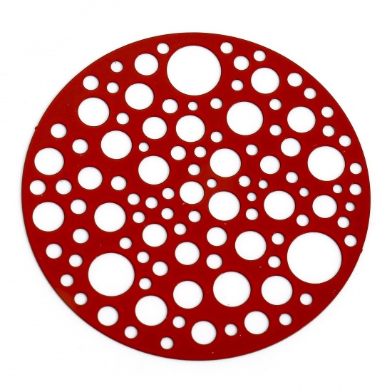 5 個 合金 透かしパーツ フィリグリースタンピング コネクター ペンダント チャームパーツ 円形 赤 透かし 4cm直径、 の画像