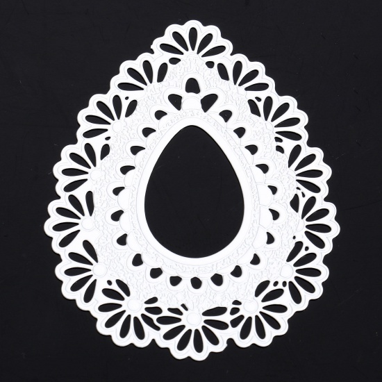 Immagine di 10 Pz Lega di Ferro Filigree Stamping Ciondoli Bianco Goccia Fiore Filigrana 4.3cm x 3.6cm