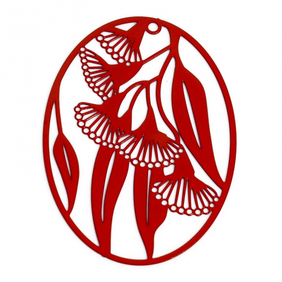 Immagine di 10 Pz Lega di Ferro Filigree Stamping Ciondoli Rosso Ovale Foglia Filigrana 4.1cm x 2.9cm