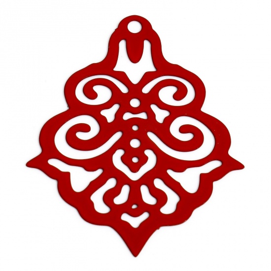 Immagine di 10 Pz Lega di Ferro Filigree Stamping Ciondoli Rosso Petalo Filigrana 4cm x 3.3cm