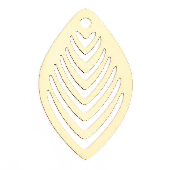 Picture of 10 PCs Iron Based Alloy Filigree Stamping Pendants KC Gold Plated Leaf Stripe Hollow 4.1cm x 2.4cm