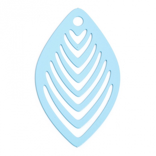 Immagine di 10 Pz Lega di Ferro Filigree Stamping Ciondoli Blu Foglia Striscia Filigrana 4.1cm x 2.4cm