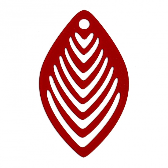 Immagine di 10 Pz Lega di Ferro Filigree Stamping Ciondoli Rosso Foglia Striscia Filigrana 4.1cm x 2.4cm