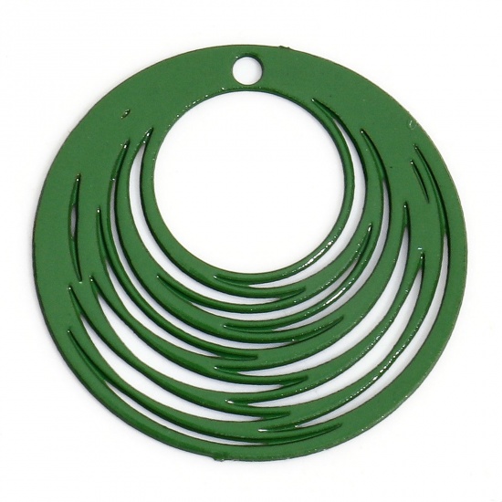 Immagine di 50 Pz Lega di Ferro Filigree Stamping Charms Verde Tondo Filigrana 15.5mm Dia