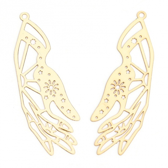 Picture of 20 PCs Iron Based Alloy Filigree Stamping Pendants KC Gold Plated Hand Filigree 4.5cm x 1.5cm