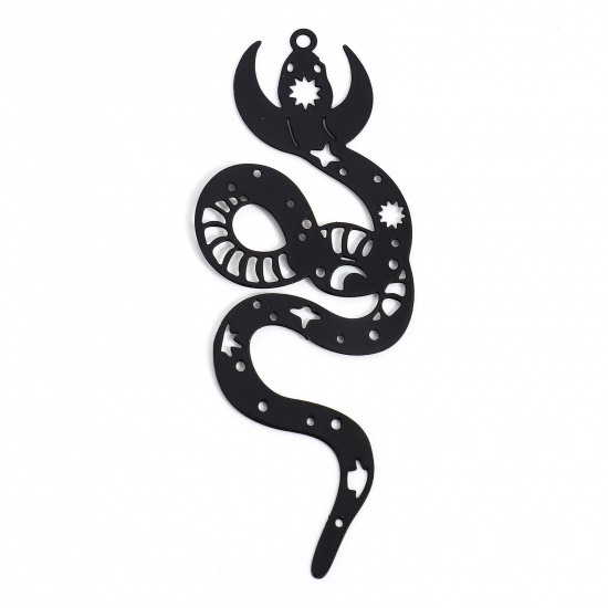 Immagine di 5 Pz Lega di Ferro Filigree Stamping Ciondoli Nero Luna Serpente Filigrana 6.3cm x 2.4cm