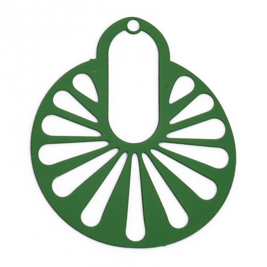 Immagine di 10 Pz Lega di Ferro Filigree Stamping Ciondoli Verde Ruota Filigrana 3.5cm x 2.9cm