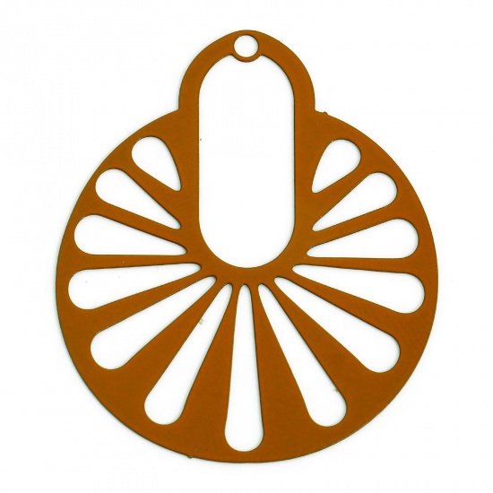 Immagine di 10 Pz Lega di Ferro Filigree Stamping Ciondoli Arancione Scuro Ruota Filigrana 3.5cm x 2.9cm