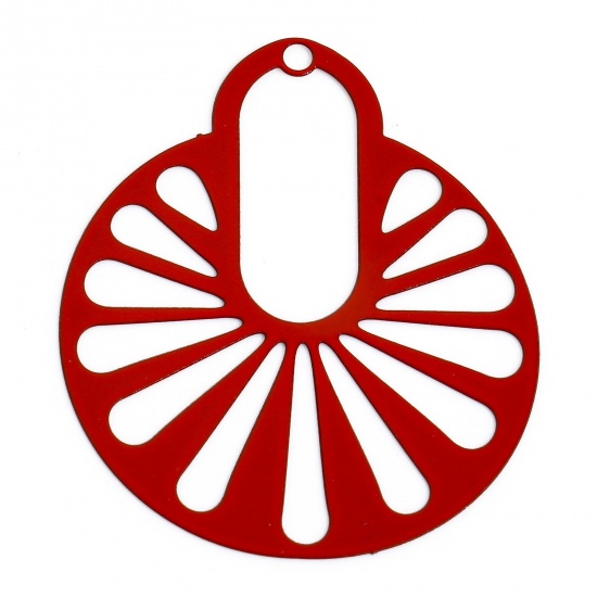 Immagine di 10 Pz Lega di Ferro Filigree Stamping Ciondoli Rosso Ruota Filigrana 3.5cm x 2.9cm