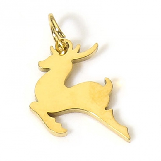 Picture of 1 Piece Eco-friendly 304 Stainless Steel Cute Charms Gold Plated Deer Animal 15mm x 15mm