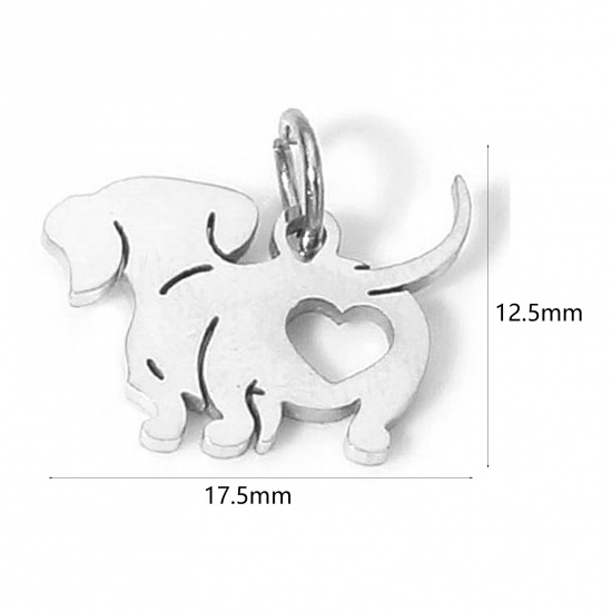 Bild von 1 Stück Umweltfreundlich 304 Edelstahl Niedlich Charms Hund Silberfarbe Herz Hohl 17.5mm x 12.5mm