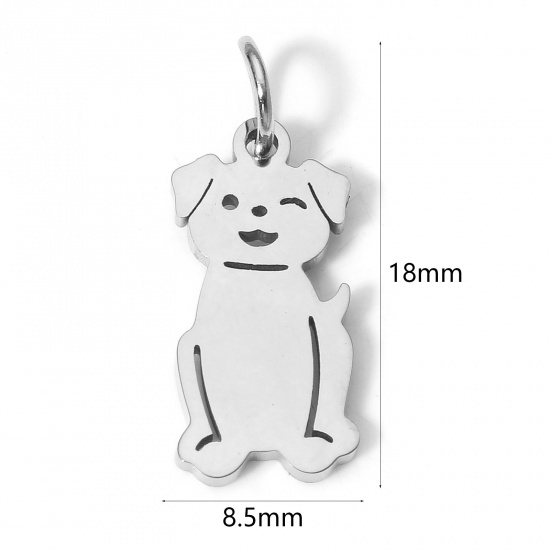 Bild von 1 Stück Umweltfreundlich 304 Edelstahl Niedlich Charms Hund Silberfarbe Hohl 18mm x 8.5mm