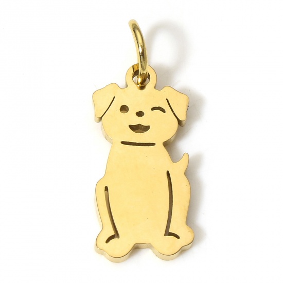Picture of 1 Piece Eco-friendly 304 Stainless Steel Cute Charms Gold Plated Dog Animal Hollow 18mm x 8.5mm