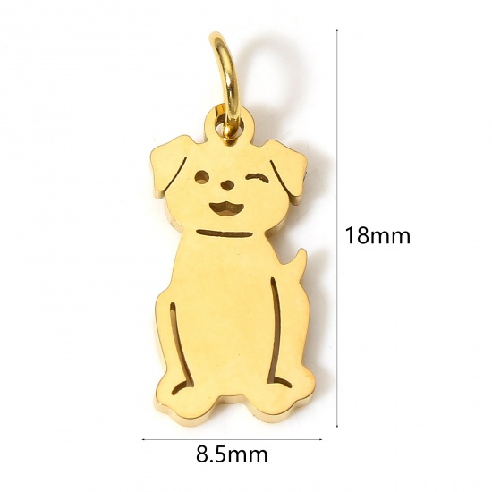 Bild von 1 Stück Vakuumbeschichtung 304 Edelstahl Niedlich Charms Hund Vergoldet Hohl 18mm x 8.5mm