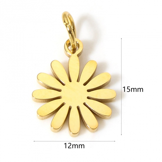Immagine di 1 Pz Placcatura Sottovuoto 304 Acciaio Inossidabile Stile Pastorale Ciondoli Fiore Margherita Oro Placcato Filigrana 15mm x 12mm