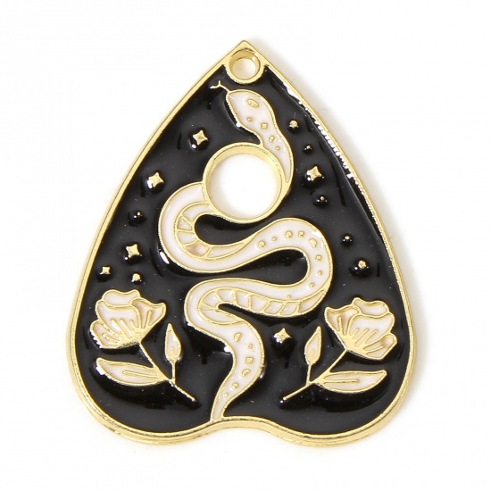 Picture of 10 PCs Zinc Based Alloy Religious Charms Gold Plated Black & White Ouija Board Snake Enamel 26mm x 22mm