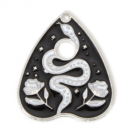 Picture of 10 PCs Zinc Based Alloy Religious Charms Silver Tone Black & White Ouija Board Snake Enamel 26mm x 22mm