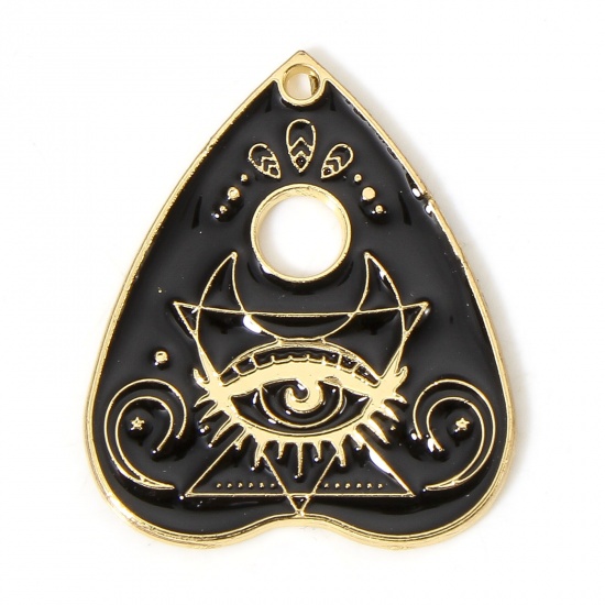 Picture of 10 PCs Zinc Based Alloy Religious Charms Gold Plated Black & White Ouija Board Eye of Providence/ All-seeing Eye Enamel 26mm x 22mm