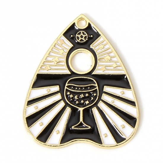 Picture of 10 PCs Zinc Based Alloy Religious Charms Gold Plated Black & White Ouija Board Cup Enamel 26mm x 22mm