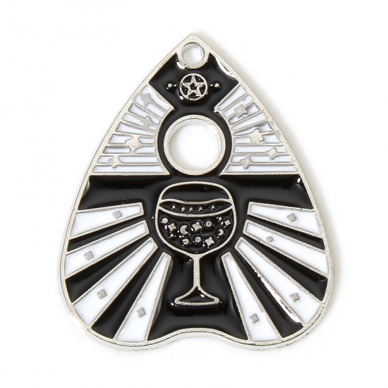 Picture of 10 PCs Zinc Based Alloy Religious Charms Silver Tone Black & White Ouija Board Cup Enamel 26mm x 22mm