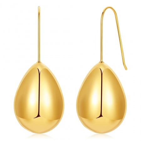Immagine di Squisito Elegante Orecchino All'Ingrosso, Goccia Liscio Vero Oro Placcato 304 Acciaio Inossidabile, Donne Ecologico Regalo Fornitura di Gioielli, 39mm x 15.5mm, 1 Paio