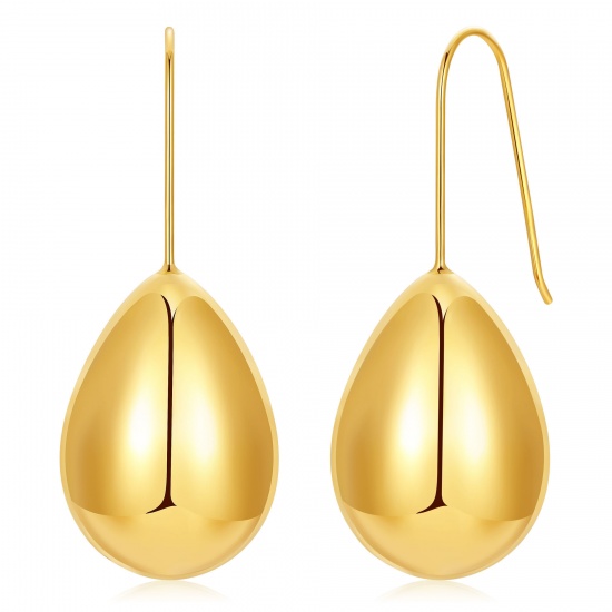 Picture of 1 Pair Eco-friendly Stylish Exquisite Real Gold Plated 304 Stainless Steel Drop Smooth Blank Earrings For Women Gift 39mm x 15.5mm