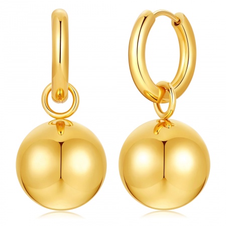 Immagine di Squisito Elegante Orecchino All'Ingrosso, Palla Liscio Vero Oro Placcato 304 Acciaio Inossidabile, Donne Ecologico Regalo Fornitura di Gioielli, 35.5mm x 16mm, 1 Paio